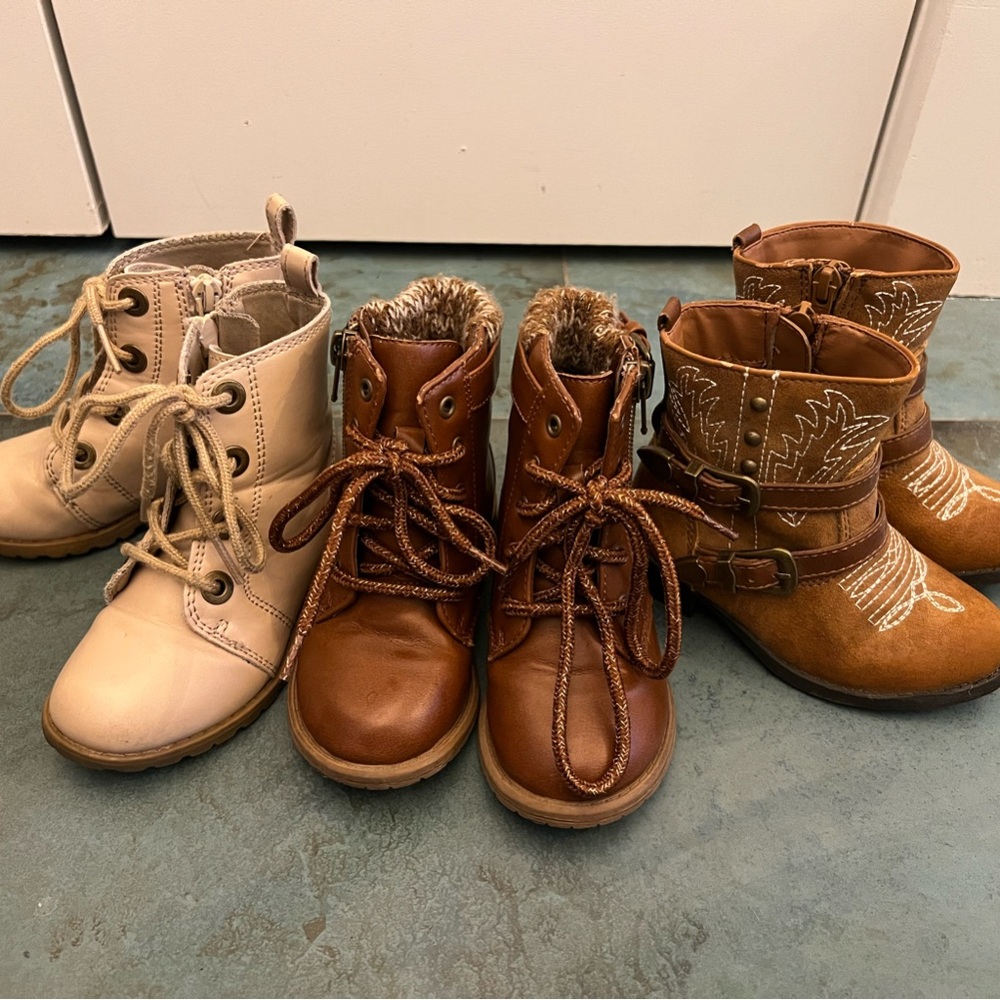 Lot of 3 Stylish Kids Boots- Cream and Brown with zippers